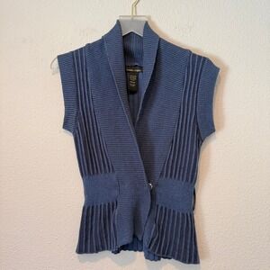 Sweater Project Blue Ribbed Sleeveless Cardigan Shawl Collar Button Medium